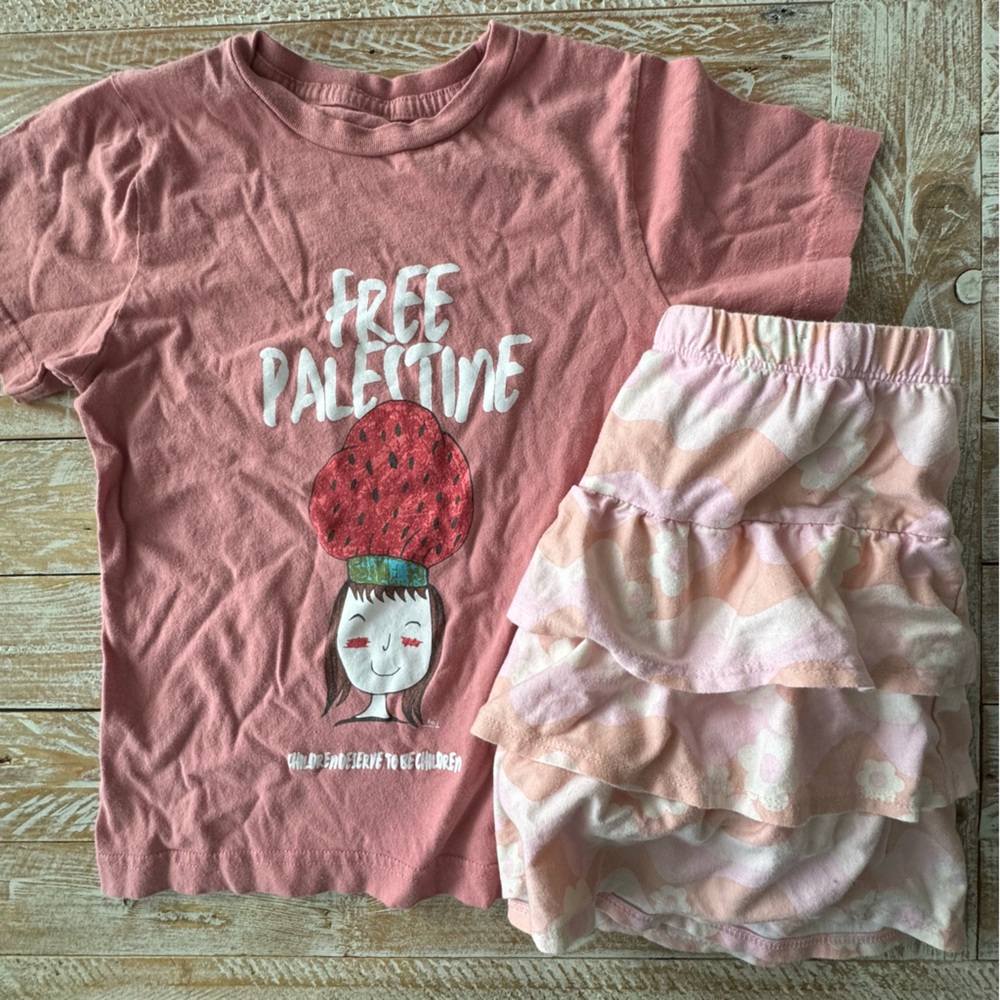 💖Youth Children of Gaza Tee + 365 Kids Ruffle Skirt Set💖 Top ~Small / Skirt ~10